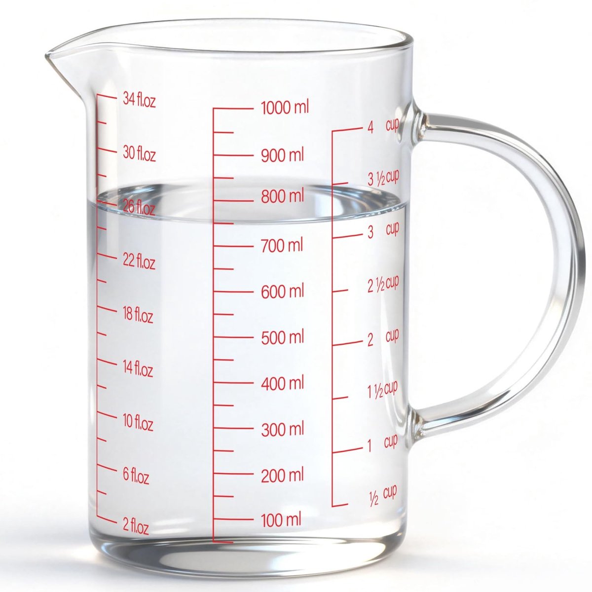 Dailygoods - Glazen Maatbeker 1000 ml met Handvat - Vaatwasser- en Magnetronbestendig