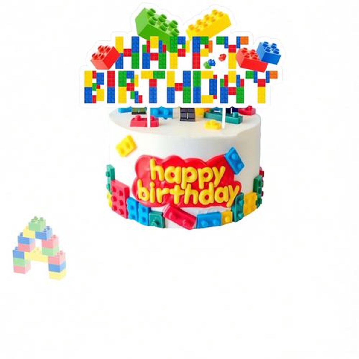 25 stuks bouwsteen taartdecoratie set - Cupcake toppers met Happy Birthday - Verjaardagstaart decoratie