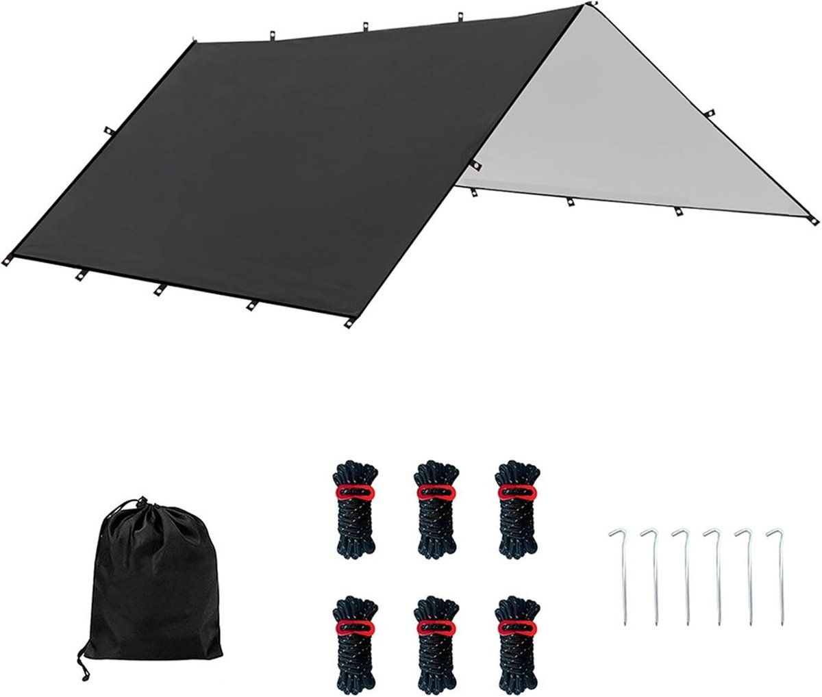 Tentzeil Tarp - Regenmat Vloermat - Outdoor Bescherming - Waterdicht Oxford Weefsel - 304 x 292 cm - Zwart