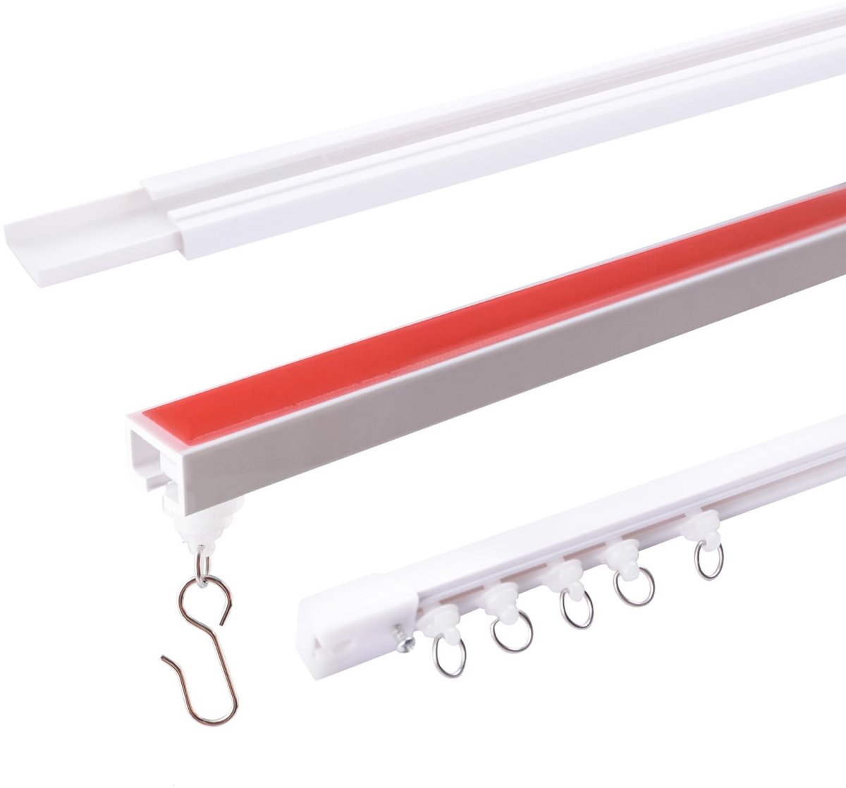 Dailygoods- Gordijnrailsysteem 300 cm - Zelfklevend - Plafond/wandmontage - Kunststof - Inclusief gordijnhangers - Lichtgewicht en duurzaam - Gordijnrail