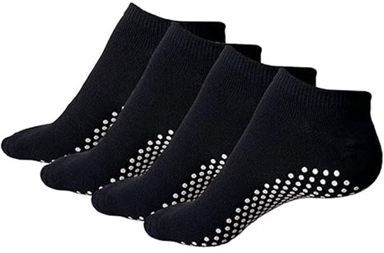 Dailygoods - Yogasokken voor dames en heren, 4 paar stoppersokken, antislipsokken, voor pilates, yoga, barre, dans, ballet, trampoline, fitness, ziekenhuis, revalidatie, 4 paar zwart, One size