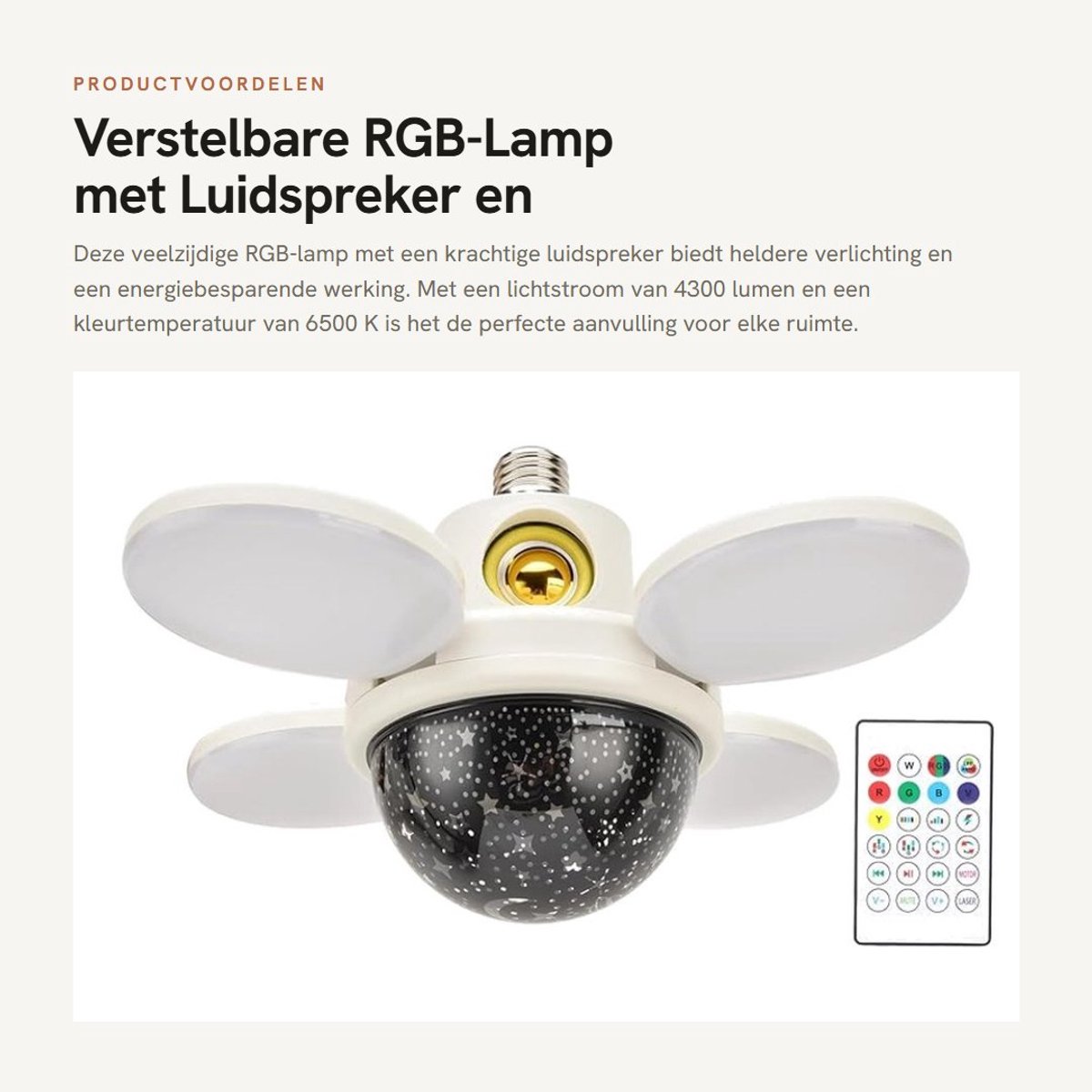 Dailygoods- RGB-lamp 48 W - Draadloze bediening - Oogvriendelijke verlichting - Muzieksynchronisatie - 4300 lm - Milieuvriendelijk - Smart Lamp