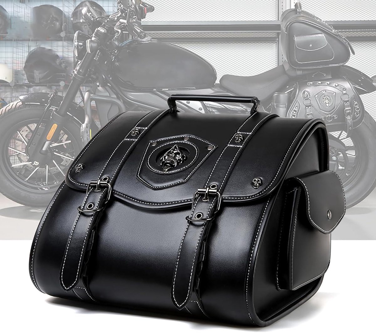 Motorfiets Zadeltas - Zijtas Motorkoffer - Motor Tochten - Waterdicht Leer - 31 cm Hoogte - Zwart