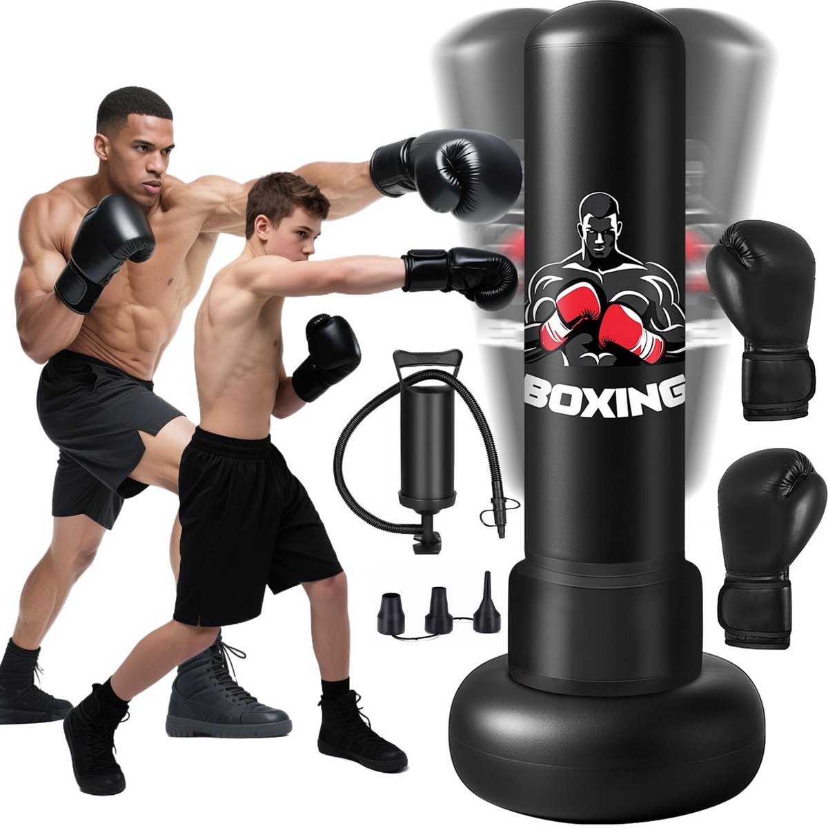 Dailygoods- Bokszak 180 cm - Vrijstaande Boksset - Opblaasbaar - Inclusief Bokshandschoenen - Voor Thuisfitness - Professioneel en Duurzaam - Bokspaal
