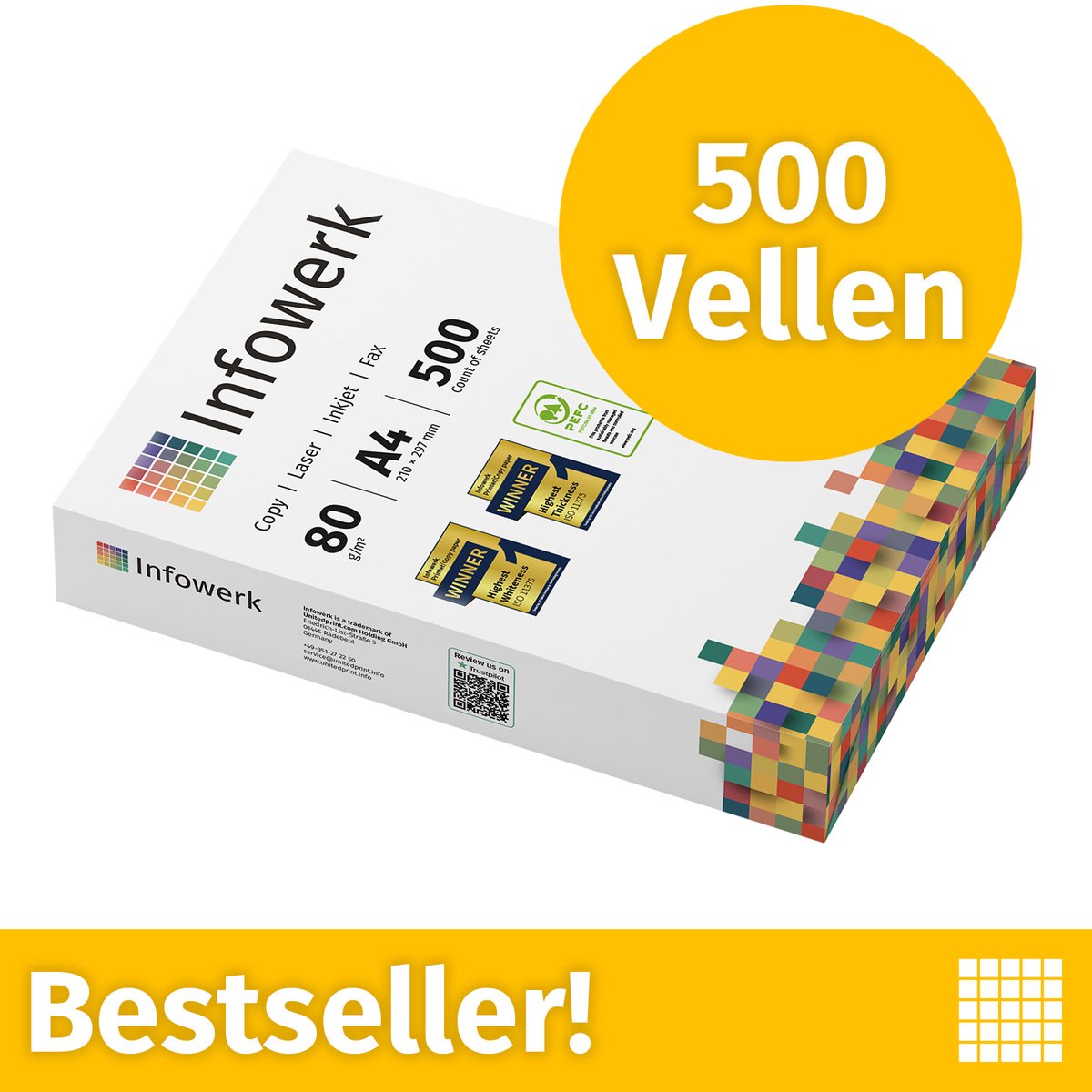 Infowerk Printerpapier kopieerpapier 500 vellen A4 80g premium wit testwinnaar PEFC