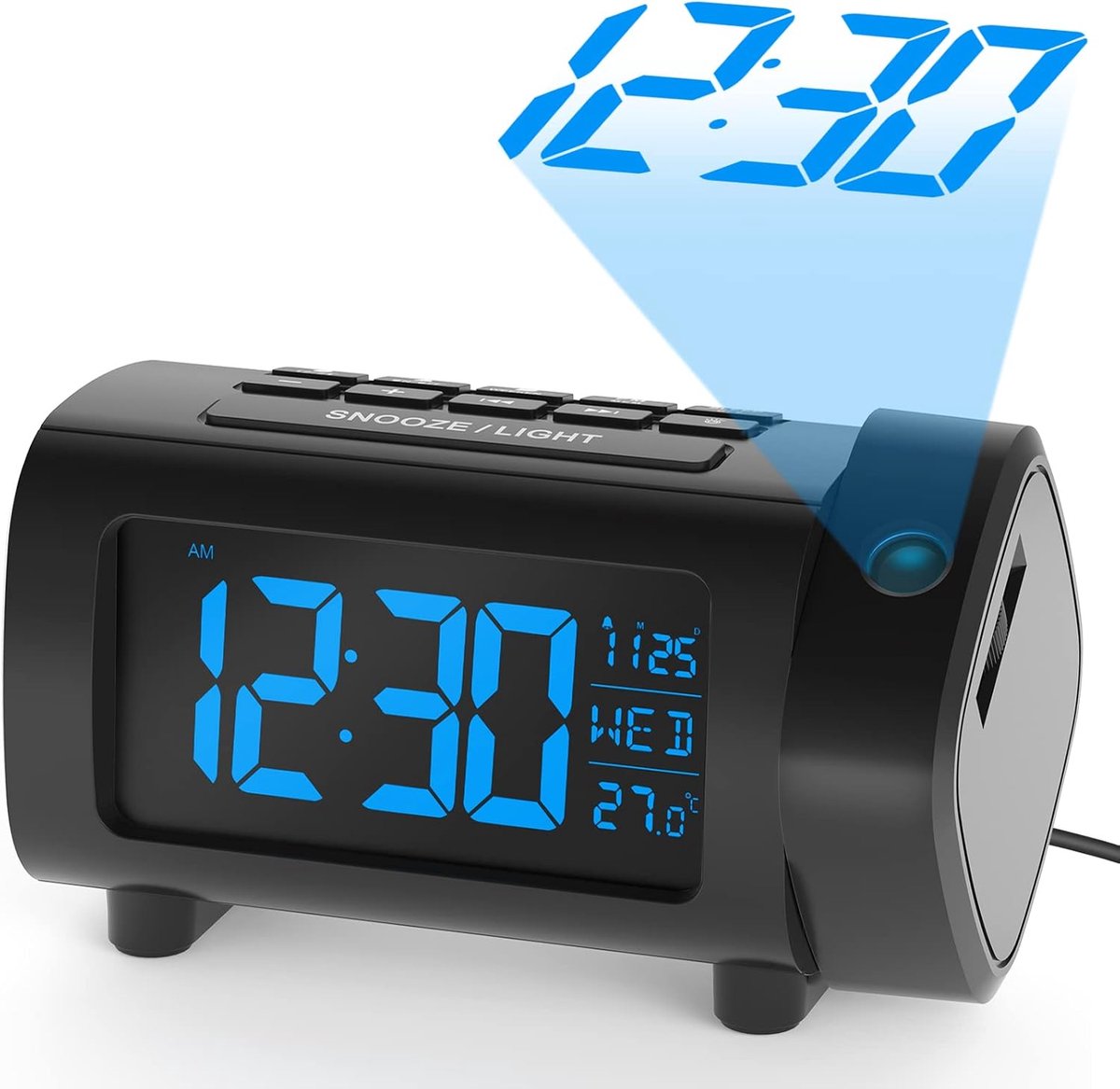 Digitale Wekker - Projectiewekker Radio - Tijd Weergeven - VA Display - 14.5 cm - Blauw Wit
