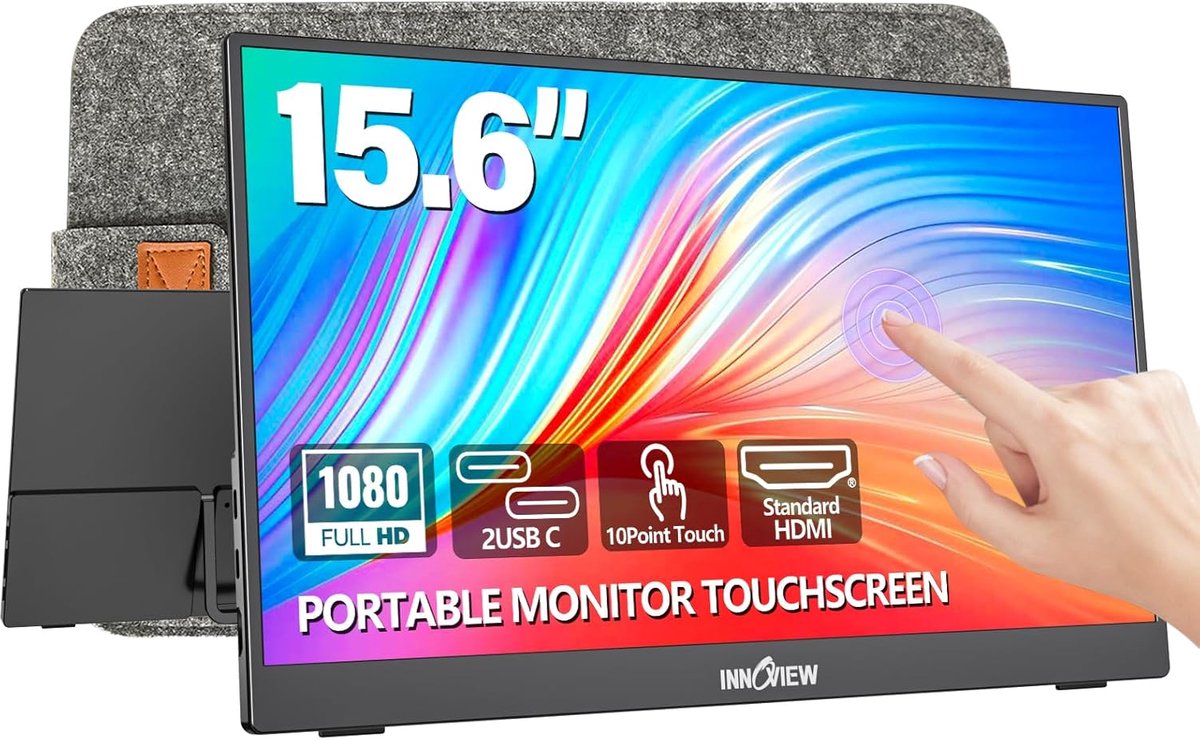 Draagbaar Scherm - Extra Monitor - Onderweg Werken - Full HD Touch - 15.6 Inch - Zwart