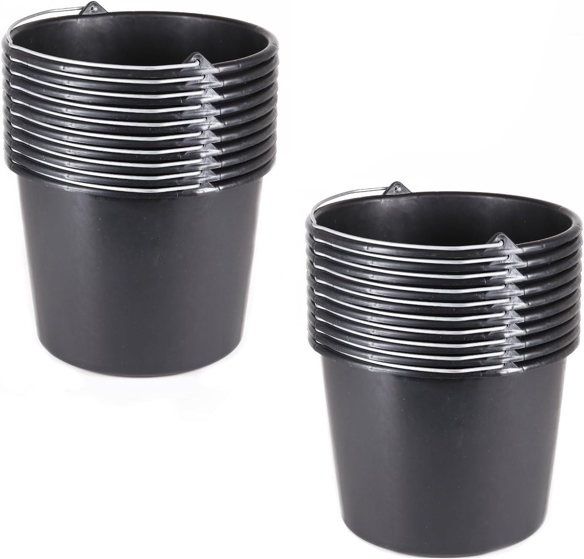Bouwemmer Set - Werkbakken Bakken - Klusjes Binnen Buiten - Versterkte Bodem - 20 Stuks 12L - Zwart