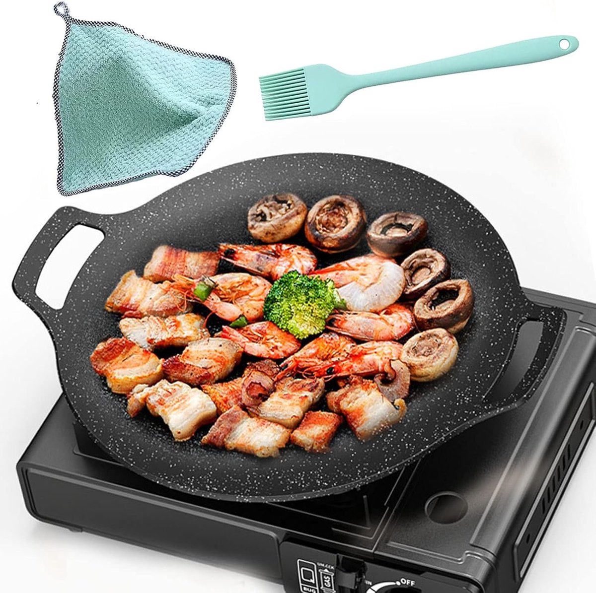 Grillpan Bakplaat Buiten koken Antiaanbaklaag 33 cm Zwart