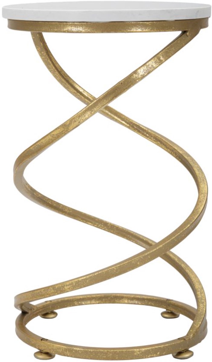 Mauro Ferretti Bijzettafel Spiral Marble Ø 27,5×47,5 cm Goud