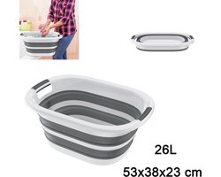 Opvouwbare Wasmand 26L 53x38x23 cm - Inklapbare Wasmand met Handgrepen - Kunststof Wasgoedmand - Opbergmand voor Badkamer, Camping en Huishouden - Grijs met Wit