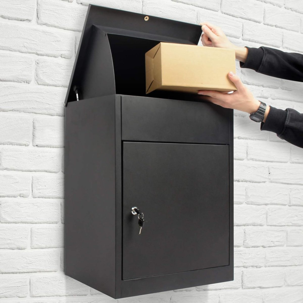 Pakketbrievenbus - Brievenbus Pakketbox - Veilig Post Ontvangen - Afsluitbaar Terughaalblokkering - 58 x 44.5 x 35 cm - Zwart