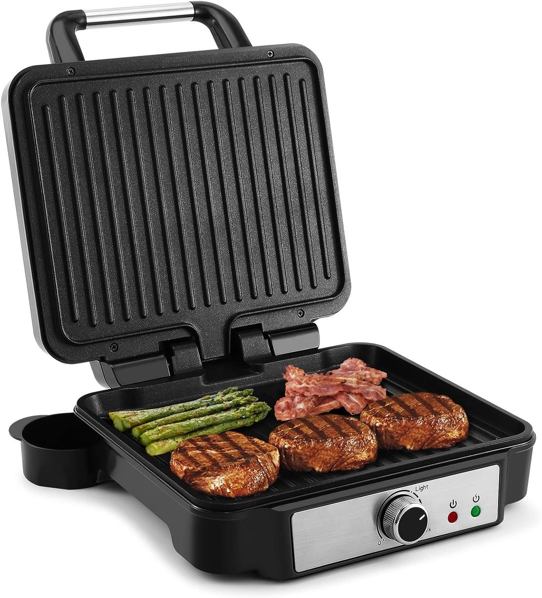Panini Pers - Sandwichmaker Grill - Snelle Maaltijden - Dubbelzijdig Grillen - 4 Plakken - Zilver/Zwart