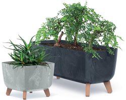 Bloempot met poten - Sierpot langwerpig - Planten verfraaien - Licht kunststof - 40 cm - Groen