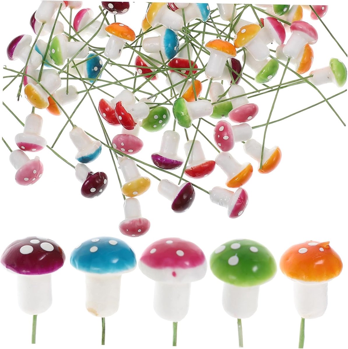 Mini Mushroom Figurine - Fairy Tuin Decoratie - Tuin Decoreren - Realistisch Schuim Materiaal - 320 Stuks - Gemengde Kleuren