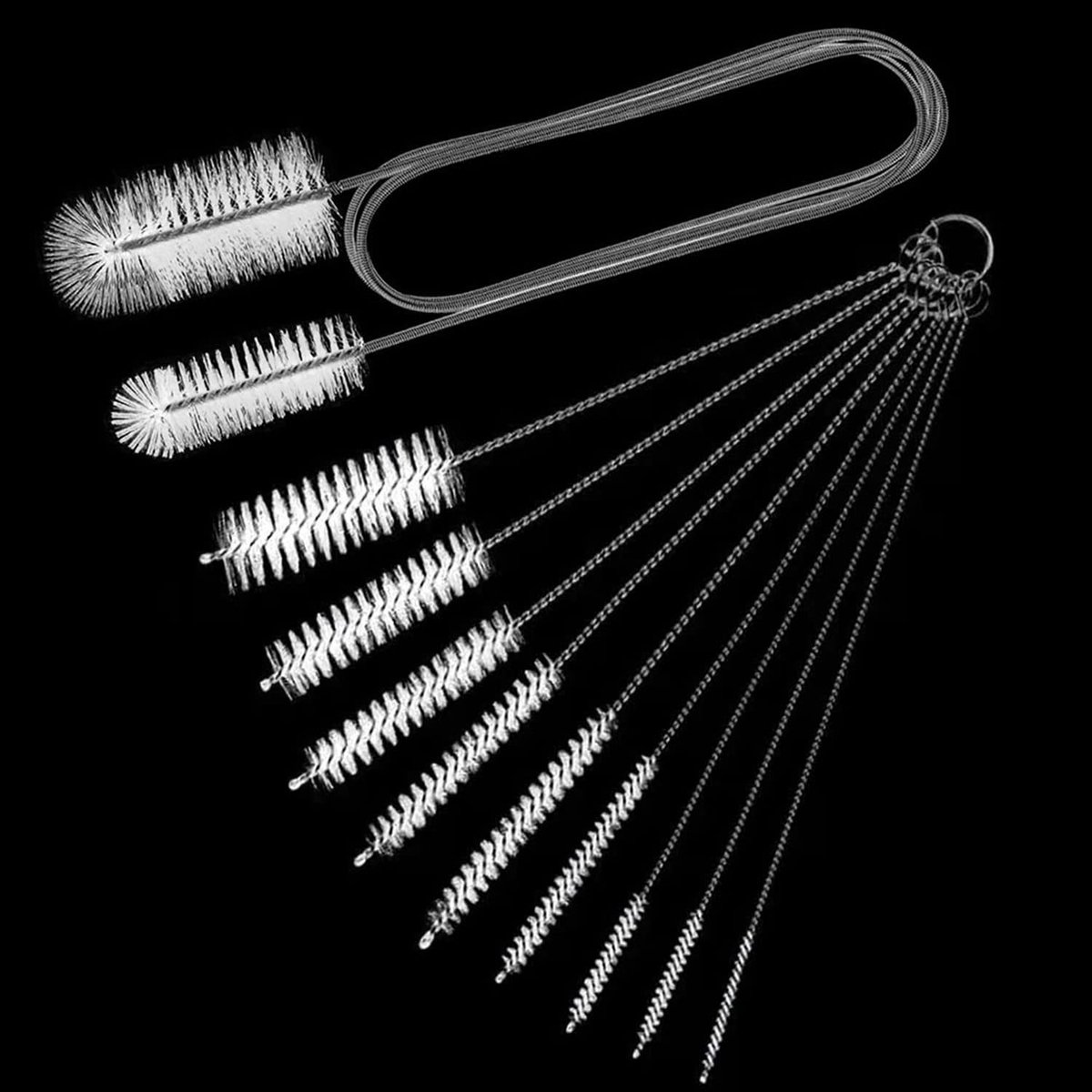 Dailygoods- Afvoerborstel Set van 10 - Flexibele Buisborstel - Nylon Reinigingsborstel - Roestvrij Staal - 61 Inch Lang - Geschikt voor Slangen
