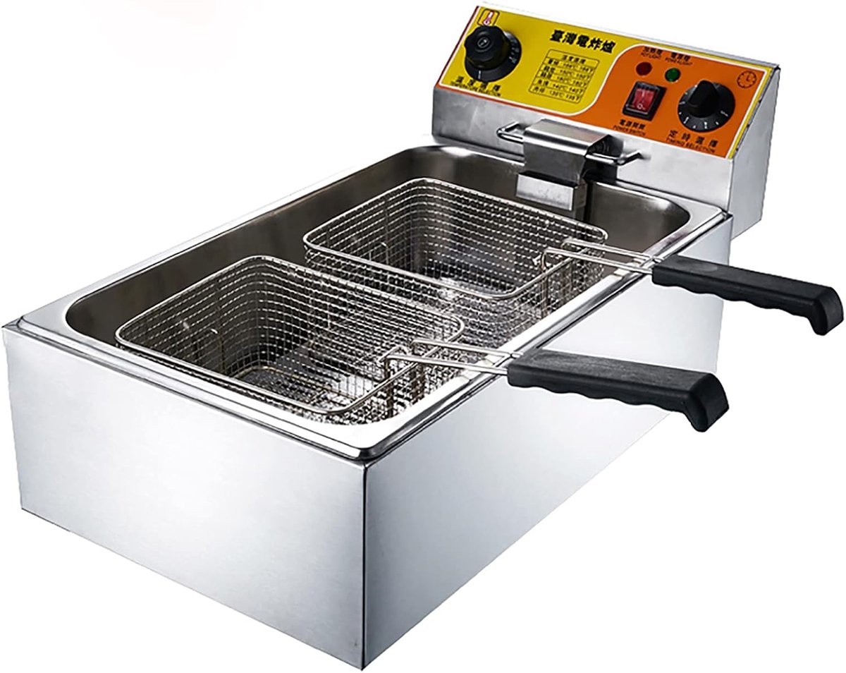Elektrische Frituurpan Professionele Frituurpan Thuis Frituren Instelbare Temperatuur 10L Zilver
