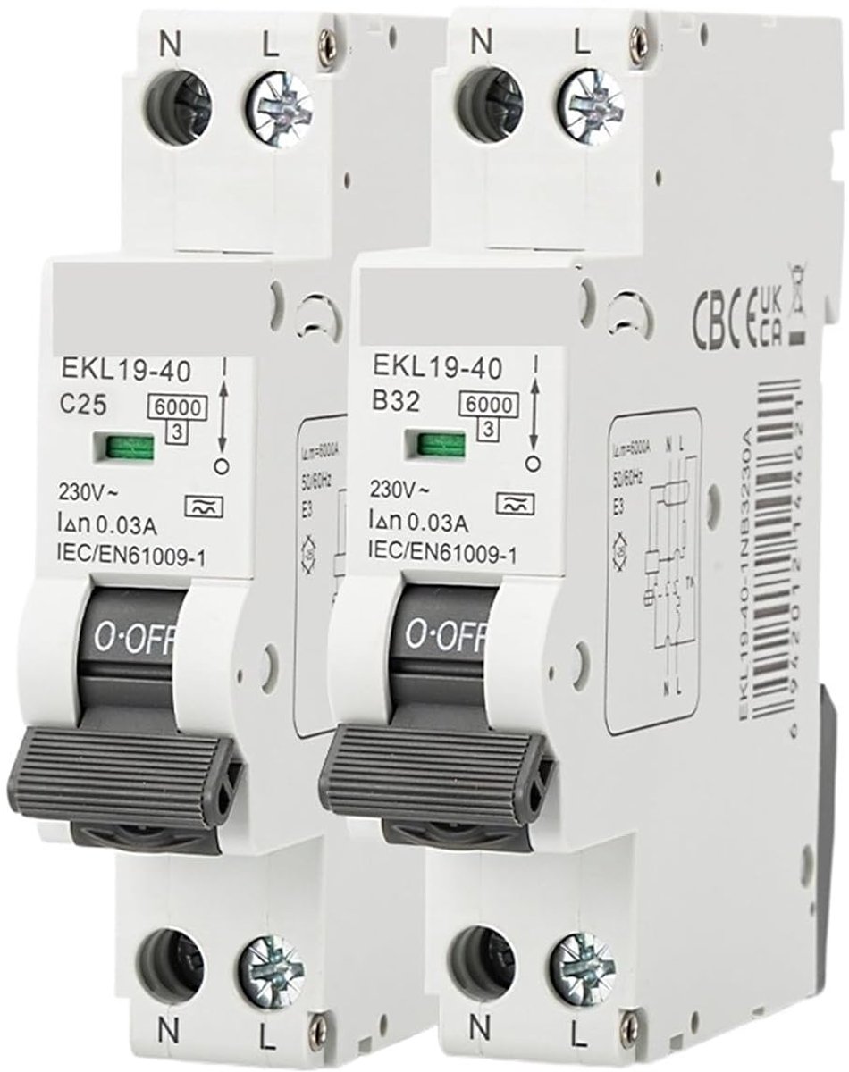 Aardlekschakelaar - Stroomonderbreker - Elektrische veiligheid - 19 mm breed - 16 A - Grijs