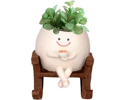 Dailygoods- Bloempot met Smiley-gezicht - Hangende Bloempotten - Grappige Bloempotten - Plantenbak voor Vetplanten - Lichtbruine Hars - Geïntegreerd Afvoergat