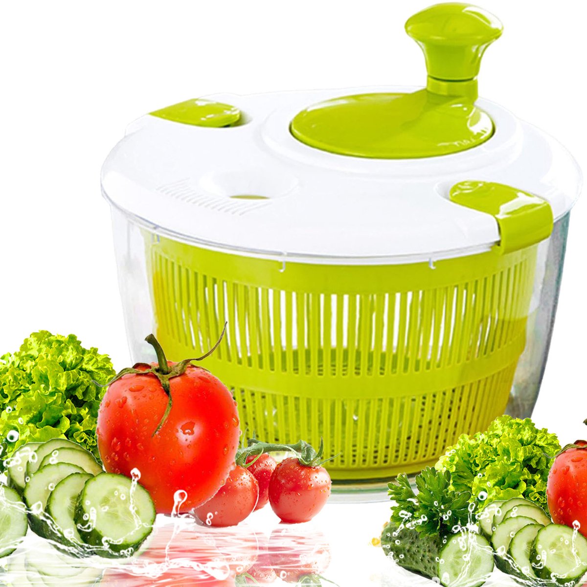 5L Groente Slacentrifuge-Multifunctionele Groente Wasmand-Salade Droogslacentrifuge-Handmatige Draai Groentendroger-Keuken Zeef-PS+PP-24.5×21×19.5cm