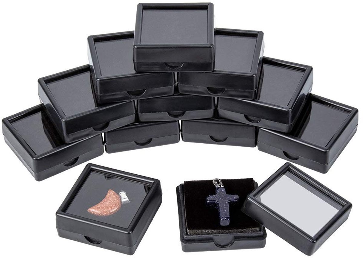 Dailygoods - Fluwelen Edelsteen Display Case - Vierkante Opbergdoos - Zwart - 24 Stuks - Organisatie voor Sieraden en Diamanten