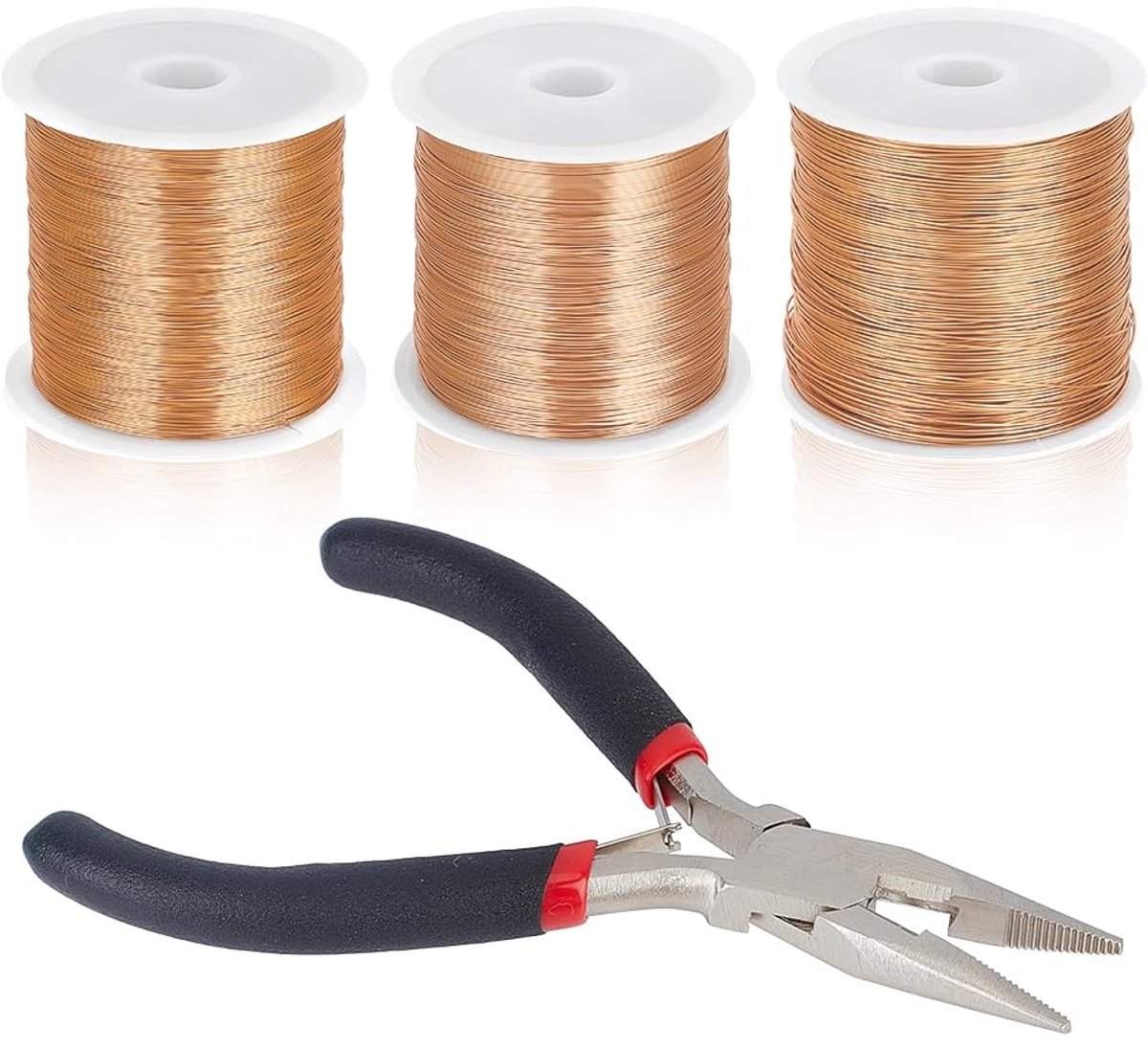 Dailygoods - BENECREAT 300 m echt 14 K vergulde koperdraad voor het maken van sieraden, 0,2 mm, 0,3 mm, 0,4 mm, 26, 28, 32 gauge, knutseldraad met platte tang voor kralen en doe-het-zelf knutselwerk, 100 m per rol