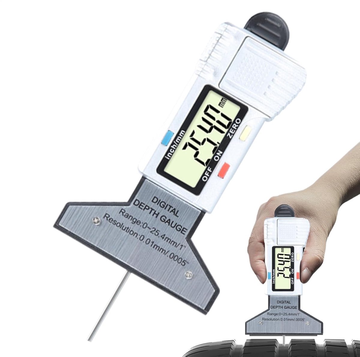 Wielprofielmeter - Digitale Dieptemeter - Banden Inspectie - Helder LCD Display - 0-25.4 mm - Zwart