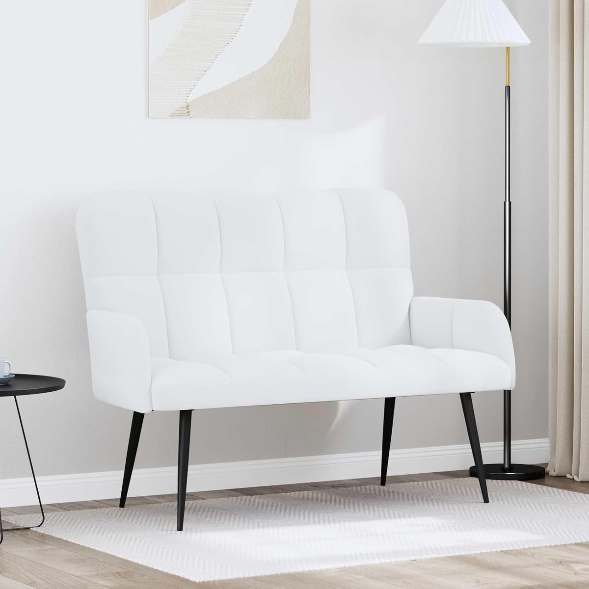Tweezitsbank - Compacte bank - Woonkamer inrichting - Modern design - 115 cm breed - Wit