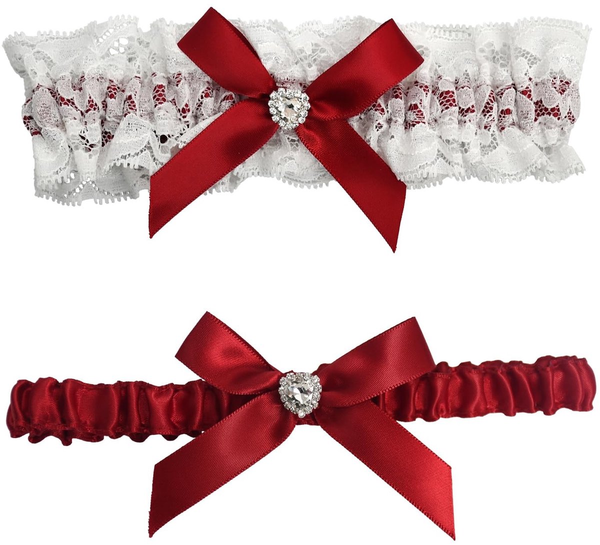 Dailygoods - Kousenband met strik, voor bruiloft, romantisch strikdesign, elastisch, tot 66 cm dijbeenomtrek