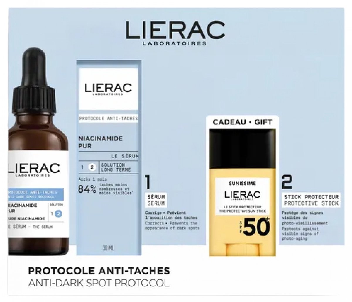 Lierac Protocole Sérum Anti-Taches Niacinamide Pur 30 ml + Sunissime Le Stick Protecteur Visage SPF50+ 10 g Gratis