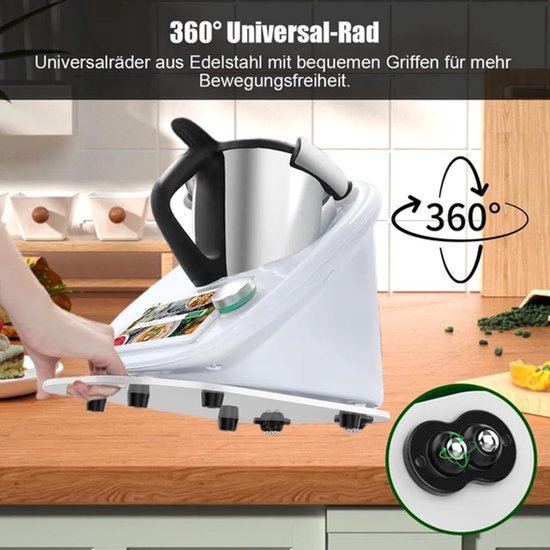 Hoogwaardige schuifmengplaat geschikt voor Thermomix TM6/TM5, snel bewegende rolmengplaat met wielen, helderwit. van Miximizer — afbeelding 2