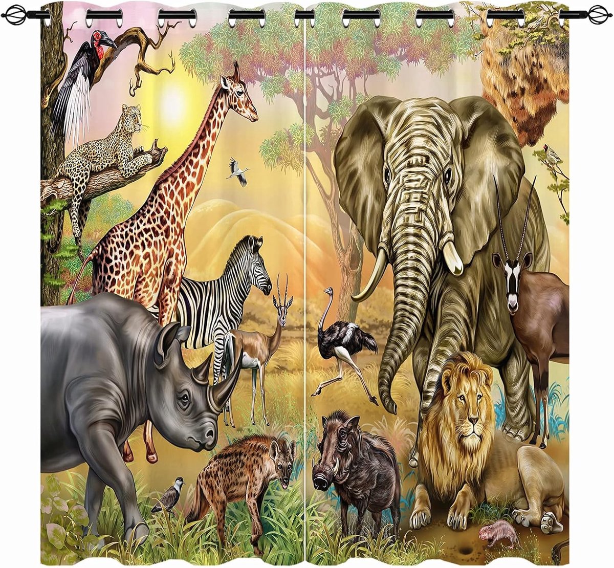 Dieren Gordijnen - Jungle Print - Kinderkamer Decoratie - Verduisterend en Thermisch - 117