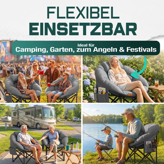 KESSER® Campingstoel Opvouwbaar 150kg Draagvermogen Incl Zitkussen, Hoofdkussen, zij en transporttas van KESSER — afbeelding 3