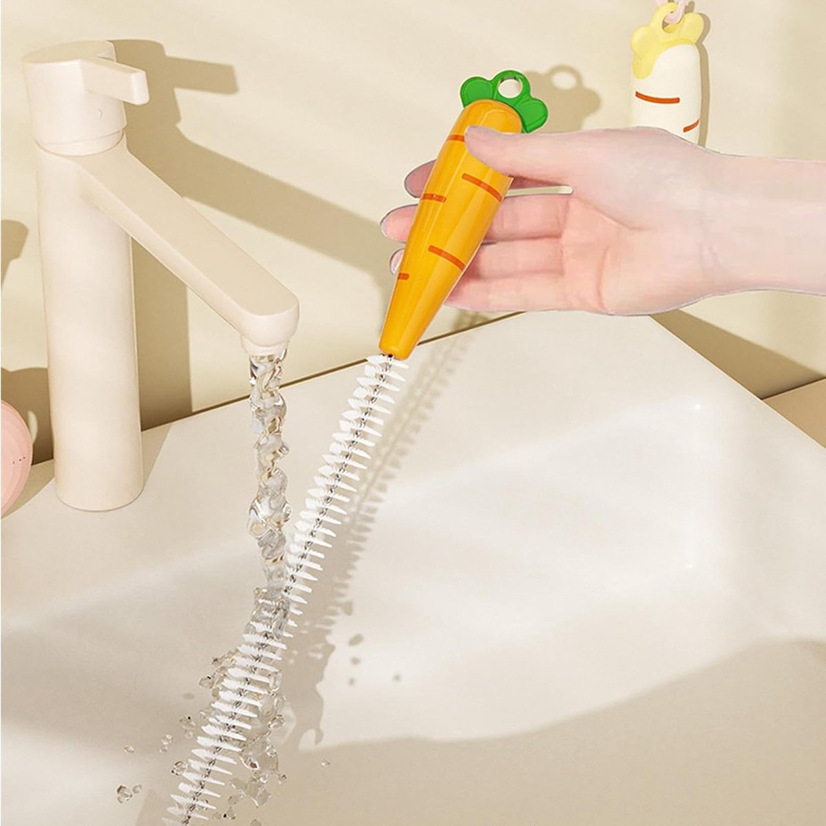 Gootsteen Haarvanger - Afvoer Borstel - Verstopping Verwijderen - Wortelvormige Spiraal - 75 cm - Oranje