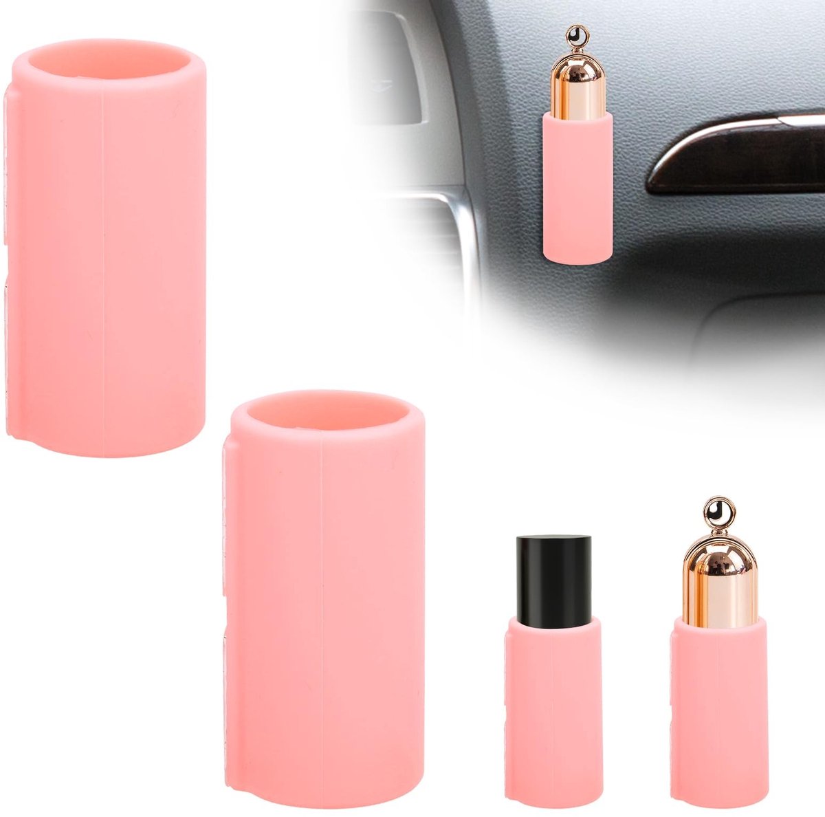 Dailygoods- Chapstickhouder 2 Stuks - Roze Siliconen - Lippenbalsemhouder - Lippenstiftorganizer - Essentiële Accessoires - Voor Auto - Lippenstifthouder