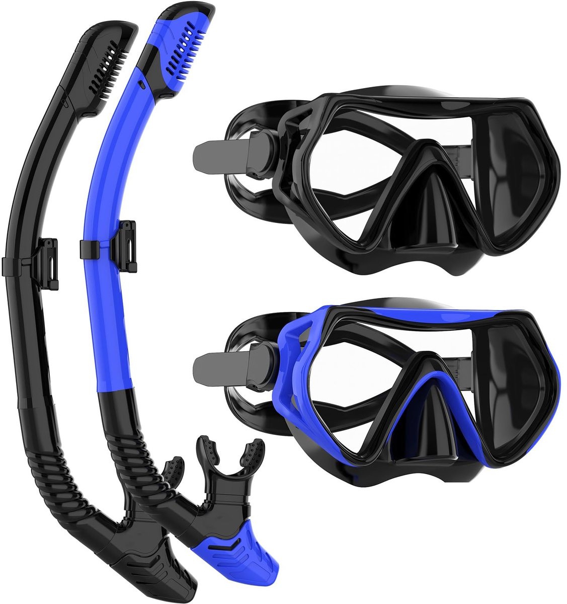 Dailygoods- Snorkelmaskerset 180 graden gezichtsveld - Duikmasker volwassenen - Anti-condens bril - Robuuste lenzen - Waterdichte snorkel - Kristalhelder zicht