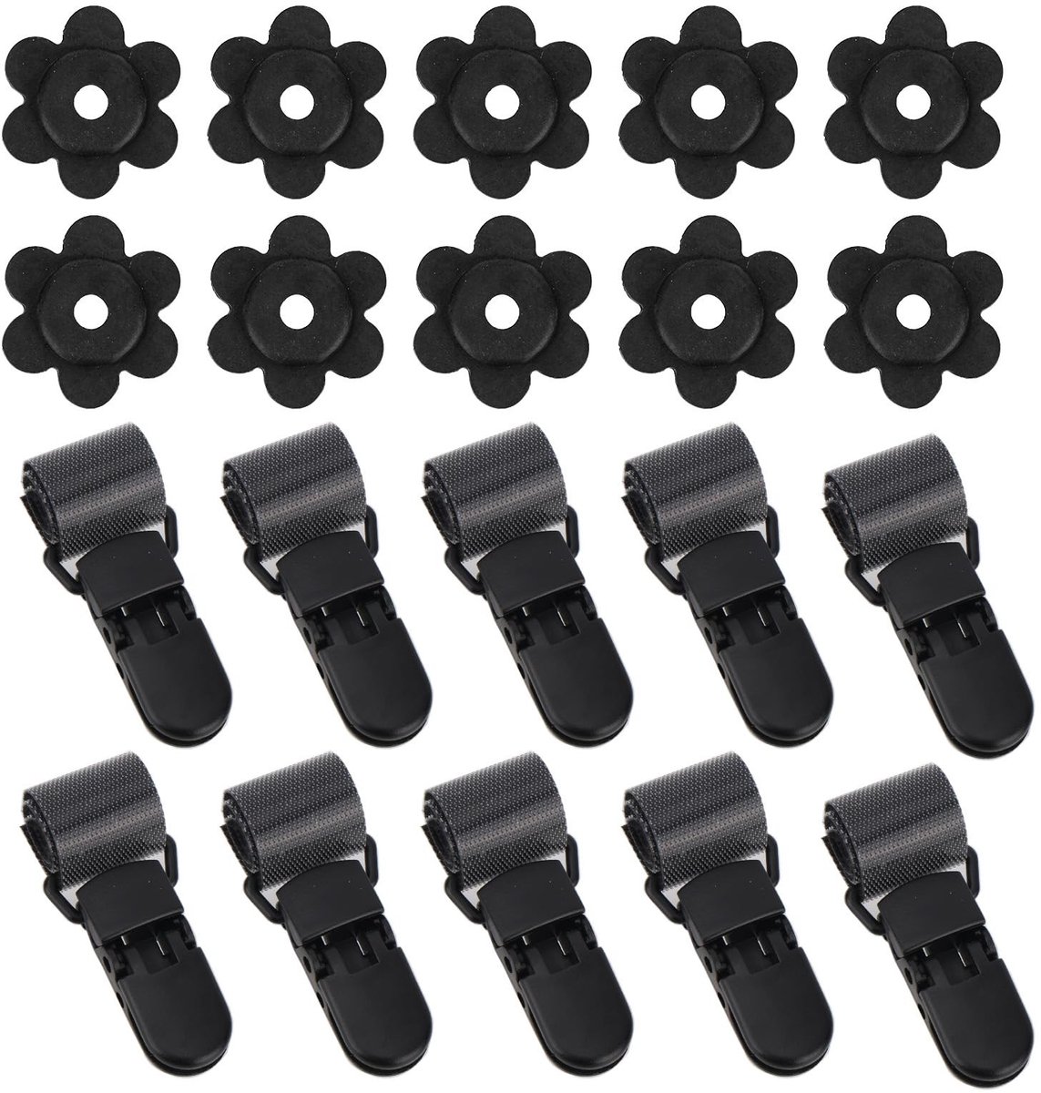 Dailygoods- Tuinvlaggenklemmen 20 Stuks - Verstelbare Kunststof Houder - Rubberen Paalstoppers - Binnen/Buitengebruik - 4 x 2,5 cm / 3,1 x 2,9 cm - Vlaggenclips