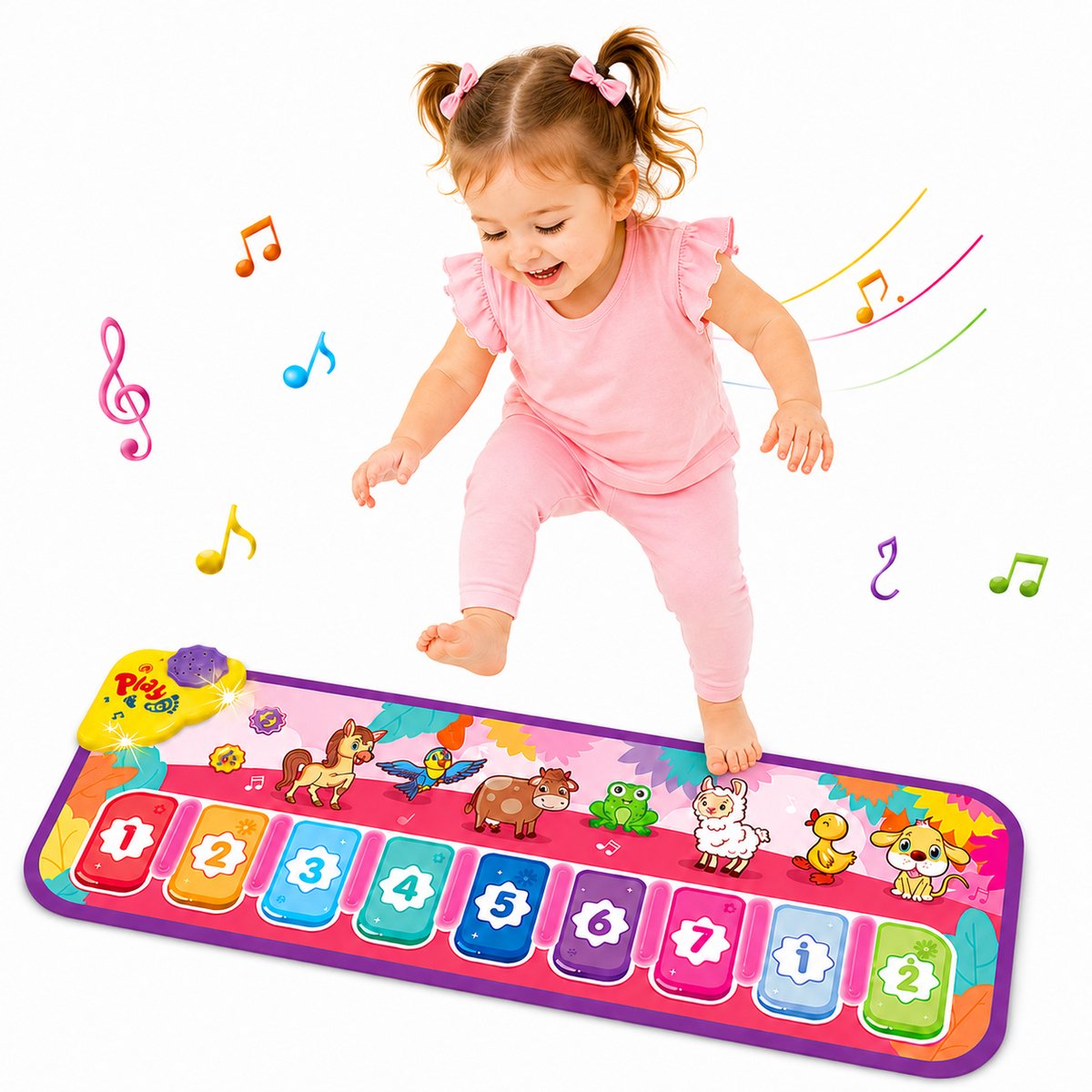 Pumpify Dansmat – Pianomat – Muziekmat – Speelmat - Roze Dieren Dansmat – Speelgoed - 1 jaar - 2 jaar - 3 jaar - Voor Kinderen - Voor Meisjes - Voor Jongens - 100x32 cm - Speelgoedboek