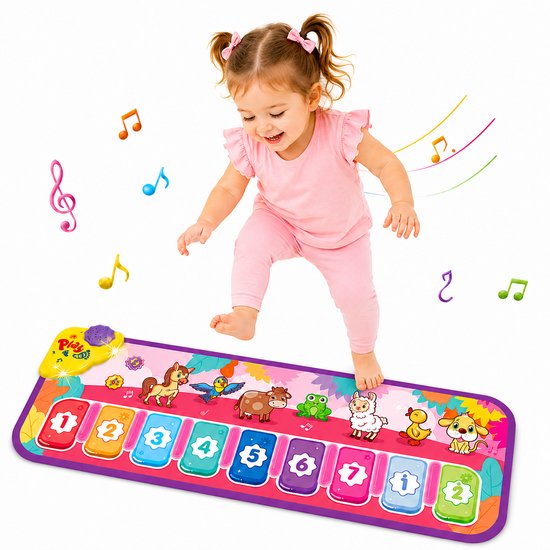 Pumpify Dansmat – Pianomat – Muziekmat – Speelmat - Roze Dieren Dansmat – Speelgoed - 1 jaar - 2 jaar - 3 jaar - Voor Kinderen - Voor Meisjes - Voor Jongens - 100x32 cm