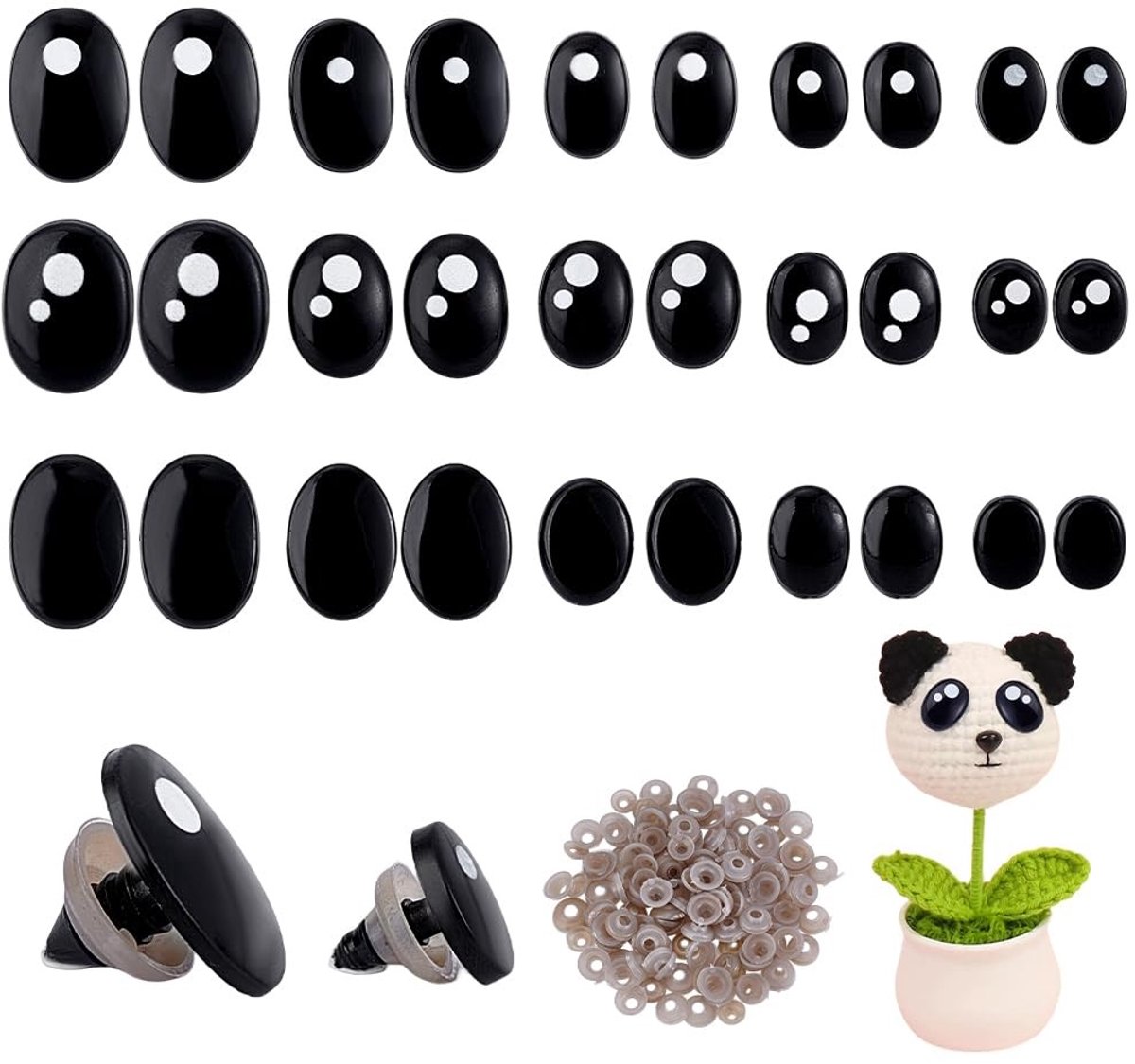 Dailygoods- Veiligheidsogen 150 Stuks - 3 Stijlen - Ronde/Ovale Ogen - Kunststof - Voor Knuffels - Afmetingen 10,5-19 mm - Knuffeldier Ogen
