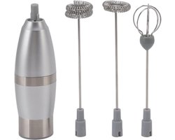 Elektrische Melkopschuimer - Draagbare Garde Mixer - Koffie Drankjes Maken - Roestvrijstalen Mixer - Compact Lichtgewicht - Zilver