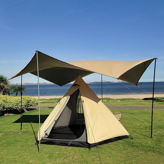 Dailygoods- Tipi Tent 4 Personen - Piramidetent - Waterdicht 3000 mm - UV-bestendig - Ademend - Duurzaam Materiaal - Kampeertent van Dailygoods — afbeelding 4