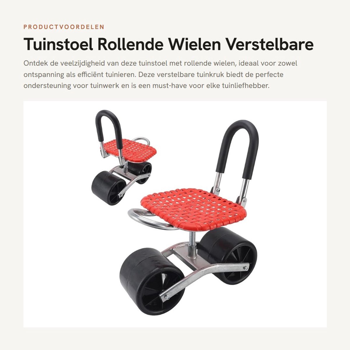 Dailygoods- Tuinstoel Verstelbaar - Rollende Tuinstoel - Multifunctionele Tuinwerkstoel - Tuingereedschapskruk - Beweegbaar - Comfortabel Ontwerp - Tuinkruk