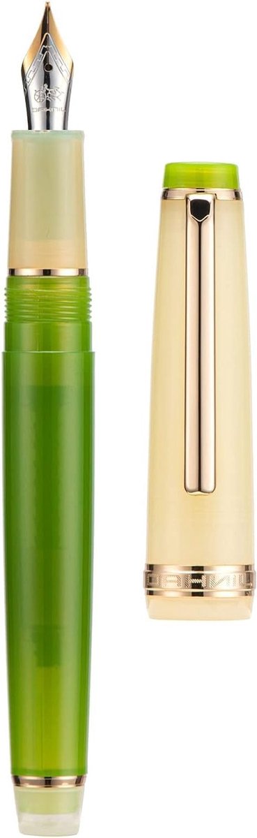 Luxe vulpen met gouden afwerking, medium nib en doorzichtige bruine houder met converter