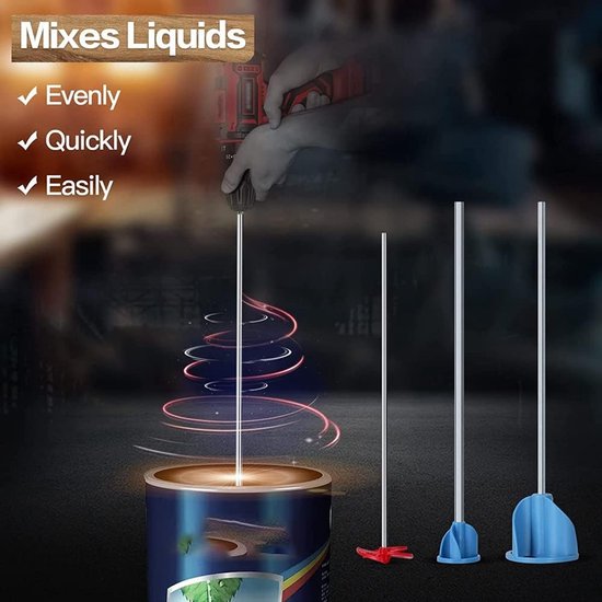 Mixer Opzetstukken - Boor Accessoires - Verf Epoxy Mengen - Set van 3 - Tot 38 cm - Blauw Rood — afbeelding 2