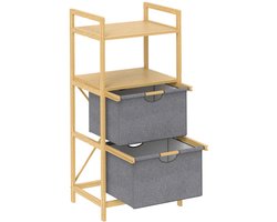 Bamboe Wasmand 35,4L 2 Manden 44x34x96cm Natuurlijke Houtkleur Uitneembare Stoffen Zakken Open Plank Handgrepen voor Badkamer Slaapkamer