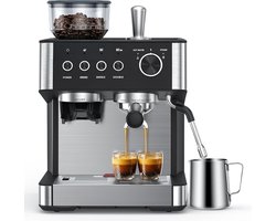 COWSAR Espressomachine (met molen en melkschuimer) – 15 bar pompdruk, 30 maalgraadinstellingen, snelle opwarming, 2,5 liter waterreservoir – geschikt voor thuis- en kantoorgebruik voor het maken van espresso, cappuccino en latte macchiato.