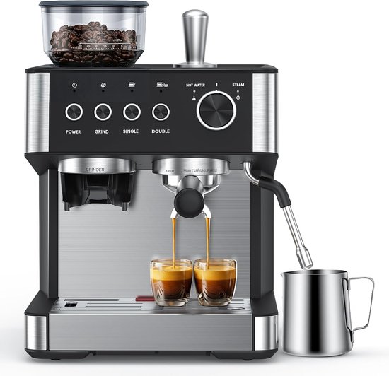 COWSAR Espressomachine (met molen en melkschuimer) – 15 bar pompdruk, 30 maalgraadinstellingen, snelle opwarming, 2,5 liter waterreservoir – geschikt voor thuis- en kantoorgebruik voor het maken van espresso, cappuccino en latte macchiato.