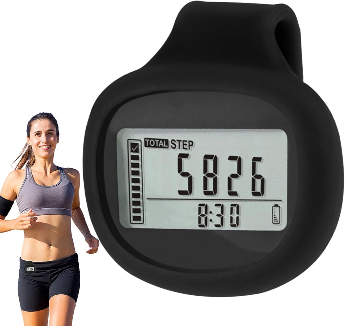 Stappenteller - Activiteitentracker - Wandelen en Sport - Intelligente Stapcorrectie - 48 x 46 x 20 mm - Zwart