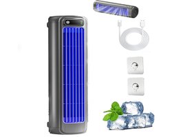 KZQ Draagbare Luchtkoeler Bureauventilator en koelventilator - 3 snelheden met LED touchscreen - USB oplaadbaar - Desktop en wandmontage - Voor kantoor slaapkamer en keuken - Grijs